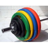 Halterset - Olympische 140 kg - met overtrokken rubber plate schijven Halterset - Olympische 140 kg - met overtrokken rubber plate schijven